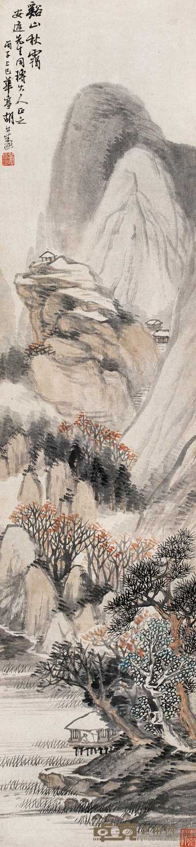 胡公寿 1876年作 溪山秋霜 立轴 128×30cm